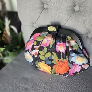 Nine West Black Floral Clutch with Multicolor Flowers